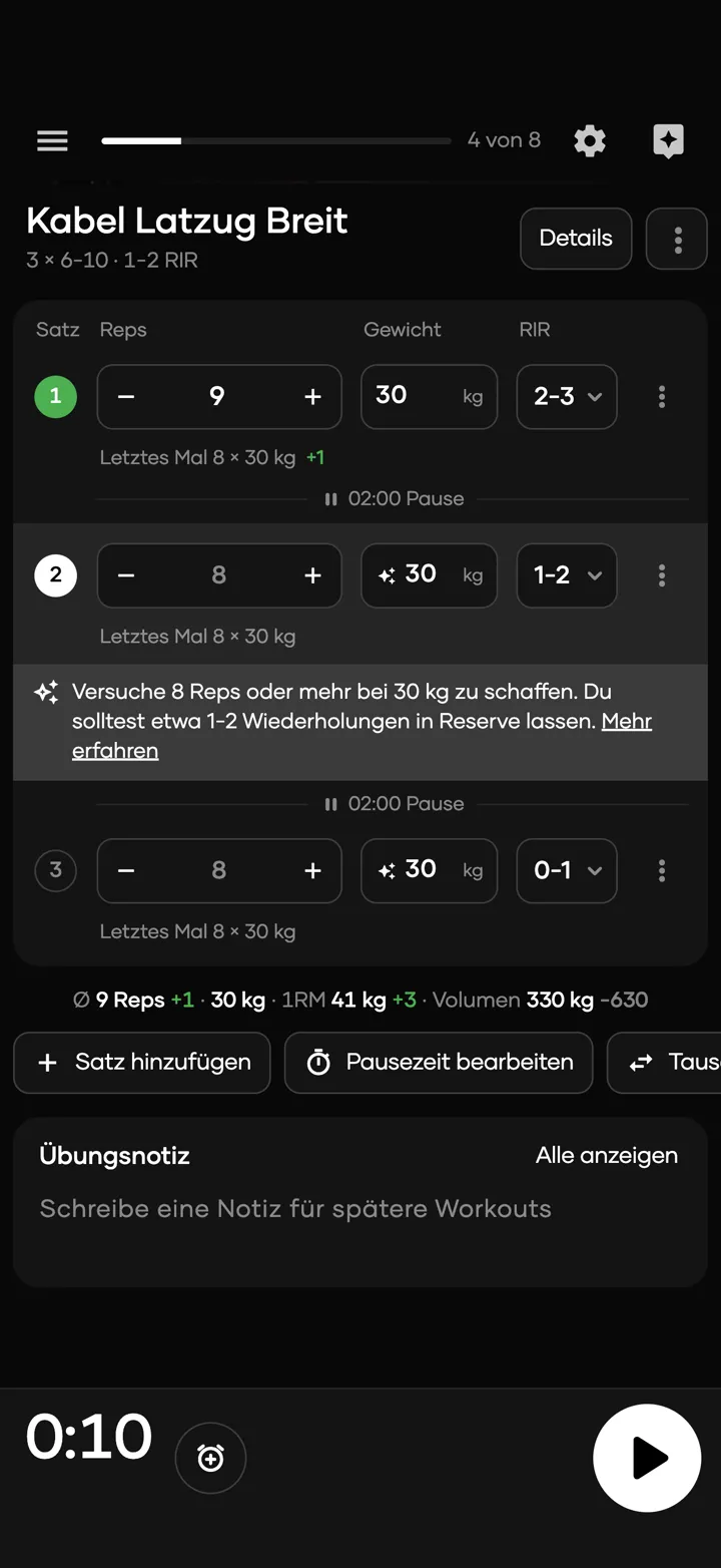 Der Progressive-Overload-Assistent in der App